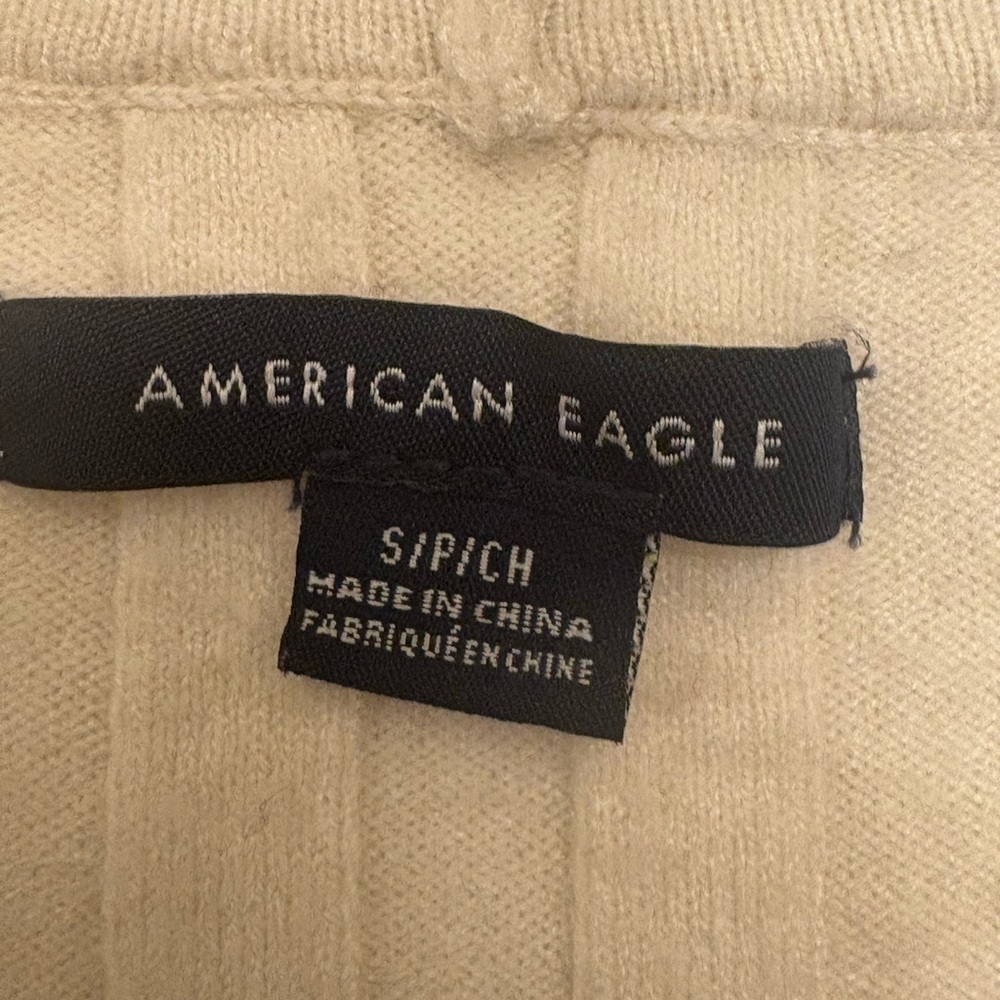 American Eagle Cream Ribbed Button Front Cropped … - image 4